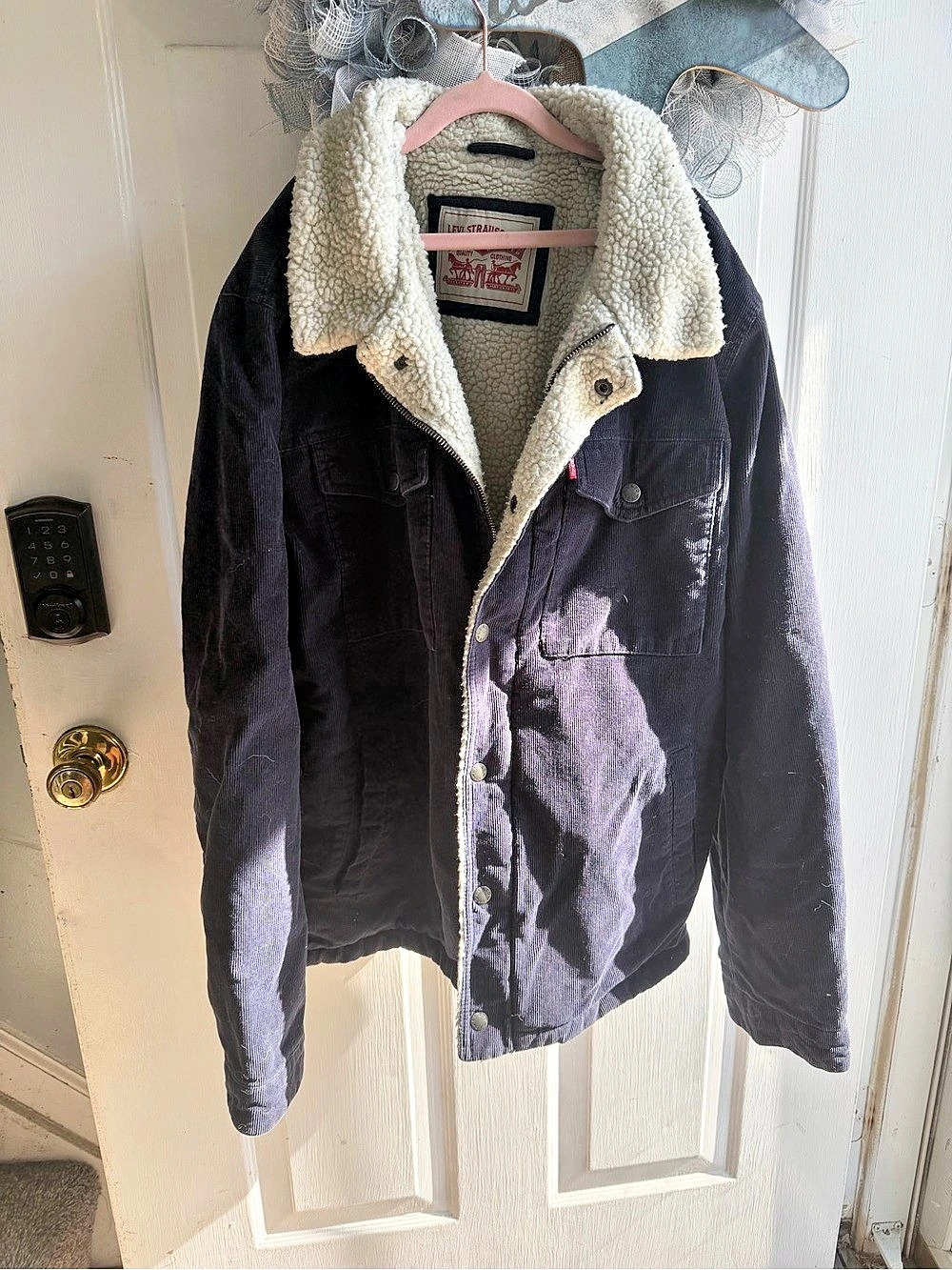 Levi's Corduroy Sherpa Trucker Jacket Black & White Large